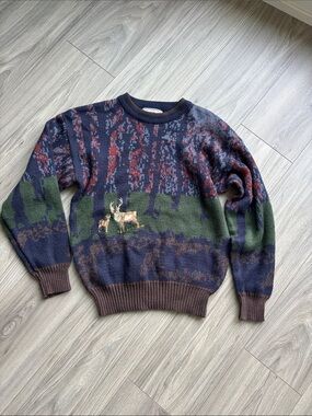 Embroidered Forest and Deer Sweater Vintage